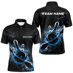 Maxcorners Custom Galaxy Blue Flame Bowling Polo Shirt For Men, Bowling League Team Uniform LM2707