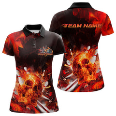 Maxcorners Custom Fire Flame Skull Bowling Polo Shirts For Men, Halloween Bowling Outfits LM2707