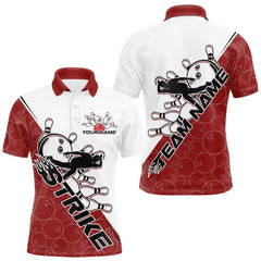 Maxcorners Cusom Red Strike Bowling Team Polo Shirts For Men, Bowling League Shirt Bowlers Outfit LM0706