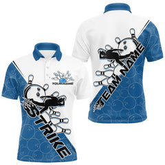 Maxcorners Cusom Blue Strike Bowling Team Polo Shirts For Men, Bowling League Shirt Bowlers Outfit LM0706