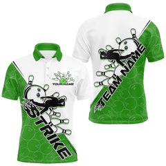 Maxcorners Cusom Green Strike Bowling Team Polo Shirts For Men, Bowling League Shirt Bowlers Outfit LM0706