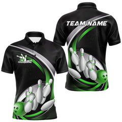 Maxcorners Custom Black Green Bowling Team Jerseys, Bowler Uniform Bowling Polo Shirts For Men