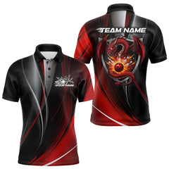 Maxcorners Custom Black And Red Dragon Bowling Polo Shirts For Men, Dragon Bowling Jersey LM2206