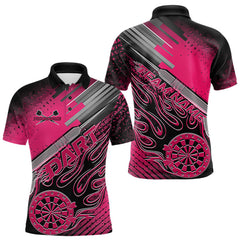Maxcorners Custom Black And Pink Flame Dartboard Dart Polo Shirts For Men, Dart Uniform TU1208