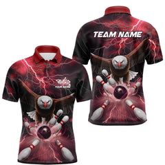 Maxcorners Custom Red Thunder Lightning Eagle Bowling Polo Shirts For Men, Eagle Bowling Jerseys LM1008