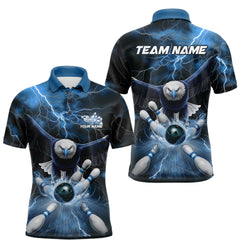 Maxcorners Custom Blue Thunder Lightning Eagle Bowling Polo Shirts For Men, Eagle Bowling Jerseys LM1008
