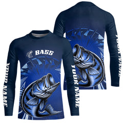 Maxcorners Custom Largemouth Bass Blue Long Sleeve Tournament Fishing Shirts, Bass Fishing Jerseys LM0607