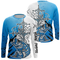 Maxcorners Custom Blue Camo Faith Largemouth Bass Long Sleeve Tournament Fishing Shirts LM0607