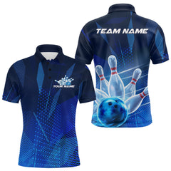 Maxcorners Custom Black And Blue Bowling Jerseys, Men Bowling Polo Shirt Team Uniform LM3006