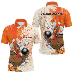 Maxcorners Custom Funny Orange Thanksgiving Turkey Bowling Team Men Polo Shirts, Bowling Jerseys LM2608