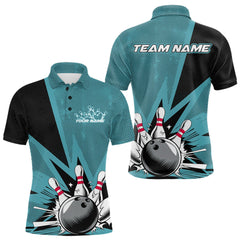 Maxcorners Custom Blue Bowling Jerseys, Bowling Team Men Polo Shirts Bowling League Shirt LM3006
