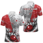 Maxcorners Custom Grunge Red Bowling Polo Shirts For Men, Distressed Vintage Bowling Team Shirts LM2707