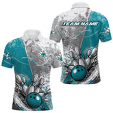 Maxcorners Custom Grunge Blue Bowling Polo Shirts For Men, Distressed Vintage Bowling Team Shirts LM2707
