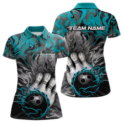 Maxcorners Custom Cyan Fame Bowling Team Polo Shirts For Men, Fire Bowling Jerseys LM2707