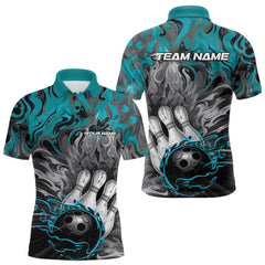 Maxcorners Custom Cyan Fame Bowling Team Polo Shirts For Men, Fire Bowling Jerseys LM2707
