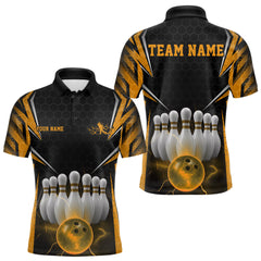 Maxcorners Custom Black And Yellow Bowling Team Jerseys, Bowler Uniform Bowling Polo Shirts For Men MT1006