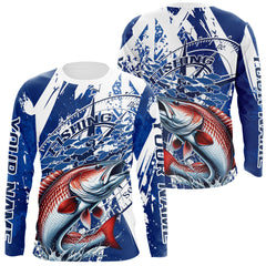 Maxcorners Custom Blue Camo Redfish Puppy Drum Saltwater Fishing Long Sleeve Performance Fishing Shirts LM0607