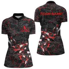 Maxcorners Custom Black And Red Camo Bowling Team Polo Shirts For Men, Bowling League Shirt MT2306