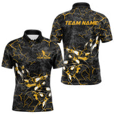 Maxcorners Custom Black And Yellow Camo Bowling Team Polo Shirts For Men, Bowling League Shirt MT2306