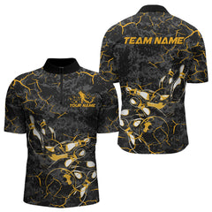 Maxcorners Custom Black And Yellow Camo Bowling Team Polo Shirts For Men, Bowling League Shirt MT2306