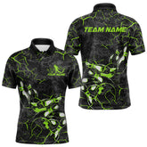 Maxcorners Custom Black And Green Camo Bowling Team Polo Shirts For Men, Bowling League Shirt MT2306