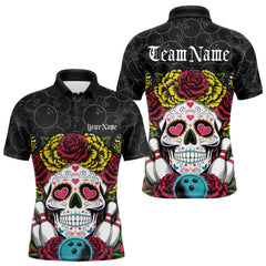 Maxcorners Custom Flower Skull Bowling Team Polo Shirts For Men, Halloween Bowler Outfit TU1908