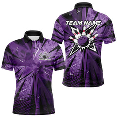 Maxcorners Custom Black And Purple Camouflage Bowling Team Polo Shirts For Men, Bowling League Shirt LM3006