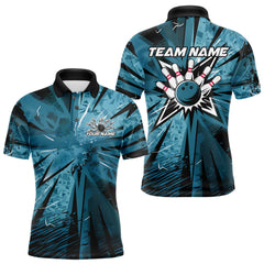 Maxcorners Custom Blue Camouflage Bowling Team Polo Shirts For Men, Bowling League Shirt LM3006