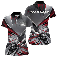 Maxcorners Custom Red And Gray Bowling Polo Team Shirts For Men, Bowler Outfit Bowling League Shirt LM2707