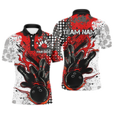 Maxcorners Red And Black Flame Bowling Team Shirts, Strike Bowling Short Sleeve Polo Shirts For Men