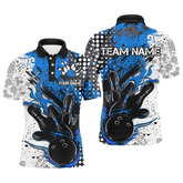 Maxcorners Blue And Black Flame Bowling Team Shirts, Strike Bowling Short Sleeve Polo Shirts For Men