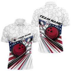 Maxcorners Custom Patriotic US Flag Bowling Polo Shirts For Men, Bowling Pattern Bowling League Shirt LM0803