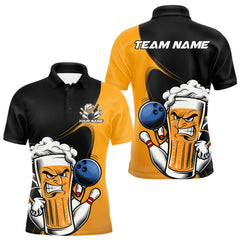 Maxcorners Custom Funny Black And Yellow Bowling And Beer Polo Shirts For Men, Bowling League Shirt LM0803
