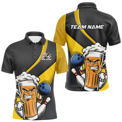 Maxcorners Custom Grunge Yellow Funny Bowling And Beer Polo Shirts For Men, Bowling Team Uniform LM0803