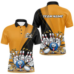 Maxcorners Custom Yellow Funny Bowling Men Polo Shirts, Bowling And Beer Party Bowlers Outfit LM0803