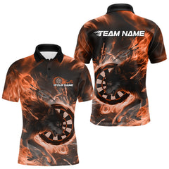 Maxcorners Custom Orange Fire Flame Dart Wolf Men Polo Shirts, Dart League Shirt Team Jerseys MT1110