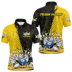 Maxcorners Custom Yellow Funny Bowling Men Polo Shirt, Bowling And Beer Party Bowlers Outfit LM1109