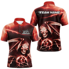 Maxcorners Custom Red Lightning Grim Reaper Bowling Polo Shirts For Men, Halloween Bowling Jerseys LM1809