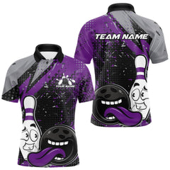 Maxcorners Custom Funny Bowling Polo Shirt For Men, Purple Bowling Ball And Pin Bowling Jersey