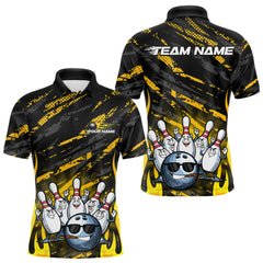 Maxcorners Custom Yellow Camo Funny Flame Bowling Men Polo Shirts, Bowling Team League Shirt LM0611