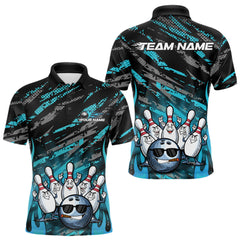 Maxcorners Custom Blue Camo Funny Flame Bowling Men Polo Shirts, Bowling Team League Shirt LM0611