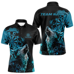 Maxcorners Custom Black And Blue Splatter Grunge Dart Wolf Men Polo Shirts, Wolf Dart Team Jerseys MT1110