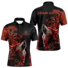 Maxcorners Custom Red Orange Splatter Grunge Dart Wolf Men Polo Shirts, Wolf Dart Team Jerseys MT1110