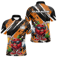 Maxcorners Custom Funny Bowling Ball Drink Beer Bowling Men Polo Shirt, Grunge Orange Team Shirt LM1411