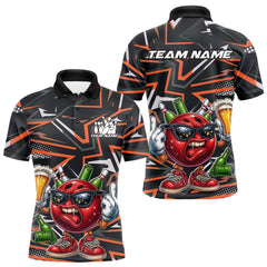 Maxcorners Custom Funny Bowling Ball Drink Beer Bowling Men Polo Shirt, Orange Bowling Team Shirt LM1411