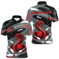 Maxcorners Custom Gray And Red Cobra Snake Bowling Polo Shirt For Men, Cobra Bowling Team Jersey LM1809