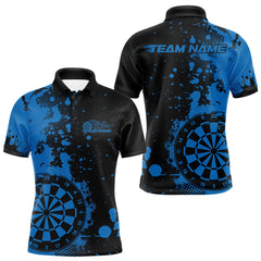 Maxcorners Custom Black And Blue Splatter Dartboard Dart Polo Shirt For Men, Grunge Dart Team Jerseys LM0210