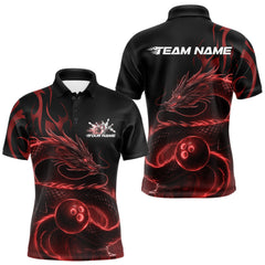 Maxcorners Custom Red Tribal Flame Dragon Bowlin Team Men Polo Shirt, Dragon Bowling Jerseys LM1112