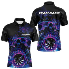 Maxcorners Custom Blue, Purple And Pink Grim Reaper Skull Dart Men Polo Shirt, Halloween Team Outfit LM1610