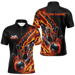 Maxcorners Custom Patriotic Flame Men Bowling Team Shirt, US Flag Bowling League Team Shirt LM0412